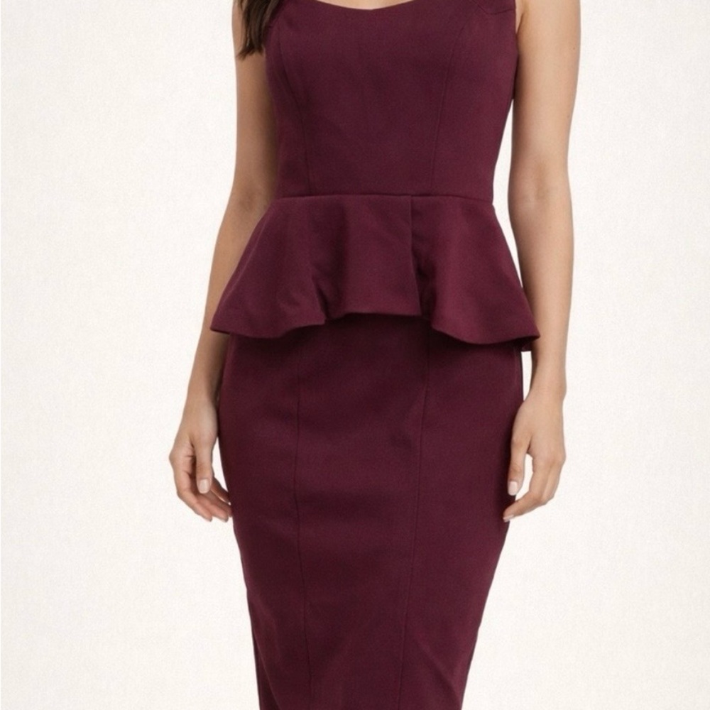 White House Black Market Sleeveless Peplum Midi Dress in Plum